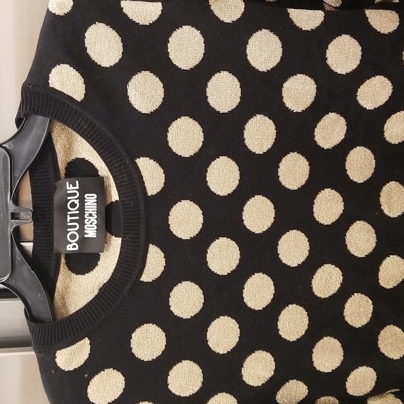 💕BOUTIQUE MOSCHINO💕 Polka Dot Intarsia Sweater Crew Neck Black Gold Dots US 8 - Picture 12 of 14